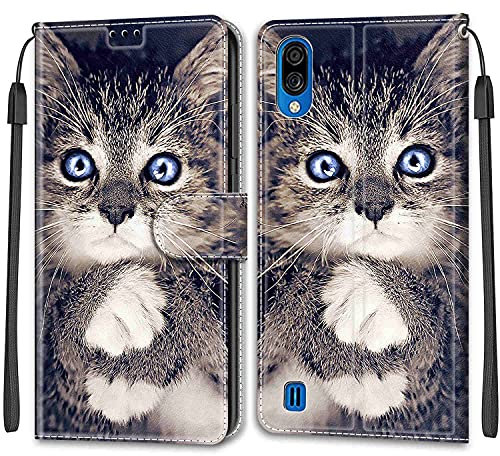 ShinyCase Compatible con ZTE Blade A5 2020, PU Piel Protector Folio Magnético Estuches Tarjetas y Billetera Telefono Funda para ZTE Blade A5 2020 Ojos Azules Gato Negro