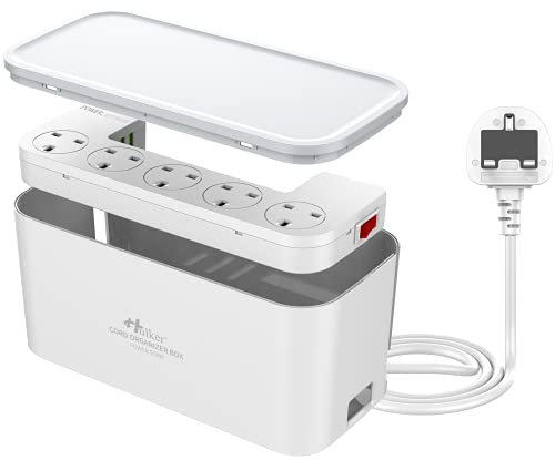 Hulker 5M Extension Lead with USB Slots, Cable Tidy Box 5 Way Outlets 3 USB Ports with Overload Switch, Power Extension Sockets 5 Meter Long Extension Cable