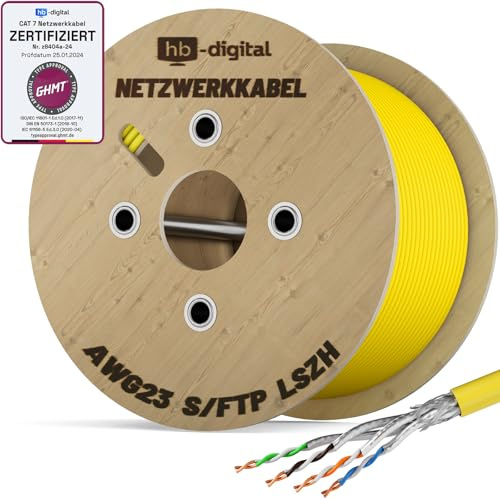HB-DIGITAL 1000m CAT 7 Netzwerkkabel reines Kupfer Simplex - Gelb