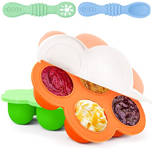 MAMMACITA 2er Set Babybrei einfrieren Behälter, Brei einfrieren Behälter, Babynahrung mit 2 Baby Löffel für Baby Led Weaning (BLW). Das ideale Beikost Baby Zubehör & Babynahrung Behälter