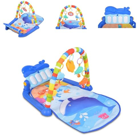 Moni Spielbogen Krabbeldecke Ocean 5 Hängespielzeuge, Klaviertasten, Melodien blau