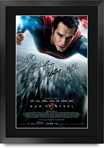 HWC Trading FR A3 Man of Steel - Superman Henry Cavill Geschenke Geduckter Poster Signiertes Autogramm Foto für Fans von Film Memorabilien - A3 Framed