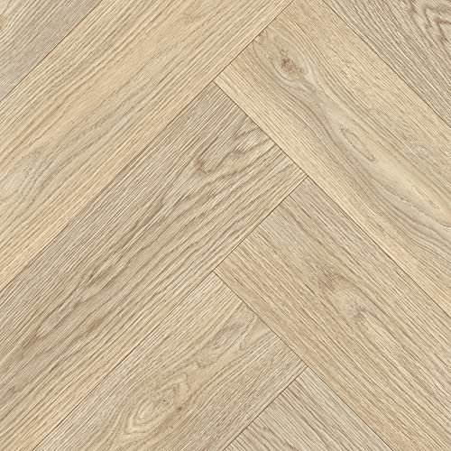 Plank & Parquet Effect Vinyl Flooring 2.6mm Thick Anti-Slip Lino for Bathroom Kitchen Hall (Light Natural Herringbone, 8m x 4m)