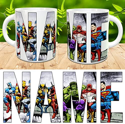 Happy Bargains Ltd Superhero Personalised Name Mug Cup Gift Birthday Present Xmas New v1, White Mug
