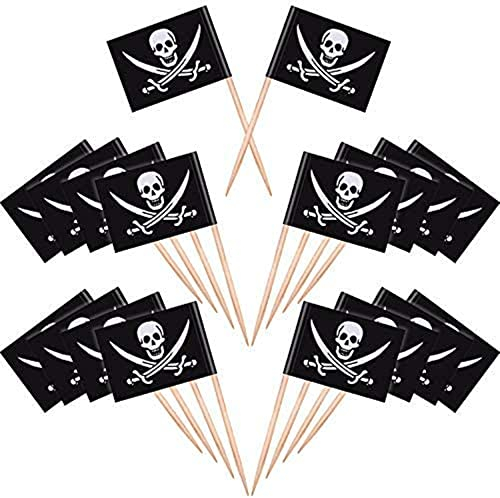 Piraten Cocktail Zahnstocher Flaggen Kuchen Topper für Lebensmittel, Vorspeise, Cocktail, Cupcake Dekoration für Kinder Halloween Geburtstag Party Dekorationen (100)