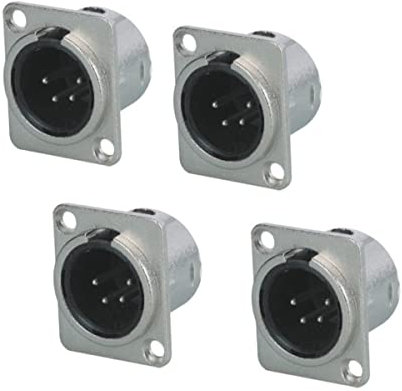 4 pin XLR maschio presa in metallo montaggio a pannello chassis microfono jack audio tipo D connettore adattatore, confezione da 4