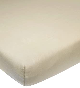 Meyco Baby Uni Spannbettlaken für das Beistellbett (Bettlaken mit weicher Jersey-Qualität, aus 100% Baumwolle, perfekte Passform durch Rundum-Gummizug, atmungsaktiv, Maße: 50 x 90cm), Sand