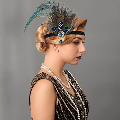 Fashband 1920er Jahre Feder-Stirnbänder Vintage Flapper Stirnband Great Gatsby Kopfschmuck Kostüm Zubehör für Damen