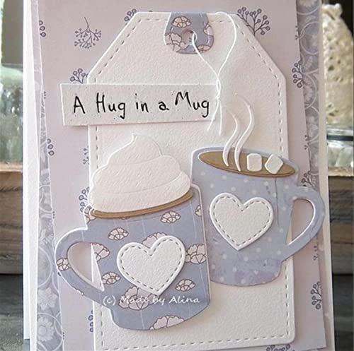 Love Heart Coffee Mug Metal Die Cuts, Love Heart Coffee Mug Cutting Dies Cut Stencils Card Paper Craft DIY Template Metal Cutting Dies Album Embossing Paper Dies for Card Making Scrapbooking