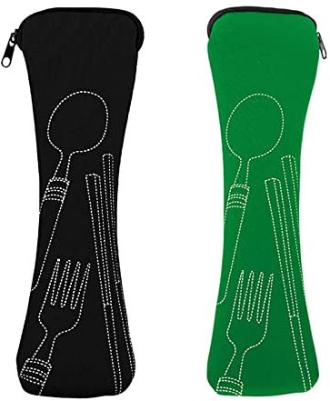 Mnsconkl Bestecktasche,Bestecktasche für Unterwegs 2 Stück Tragbare Neopren Bestecktaschen Leer mit Reißverschluss Besteck Camping Geschirr Schule Besteck to go Taschen Schwarz Grün