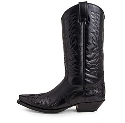 PEKMAR Herren Vintage Cowboy Motorradstiefel, Vintage Ritter Schuhe PU Leder Spitze Mid Heel Motorradstiefel Lässiger Westernstiefel,Schwarz,44