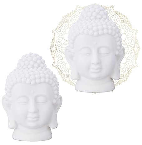 Relaxdays Kopf, Kunststoff, Buddha-Figur, HBT: 17x12x10 cm, Zen Wohnzimmer & Bad, Feng Shui Deko, weiß