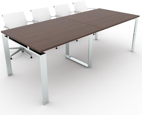 DUÓFIC Mesa de Reuniones, Conferencias y Oficinas. (240x100). Estructura metálica con Marco Abierto Color Cromado. Fabricado en España. Envio a Toda la Península. (Nogal.)