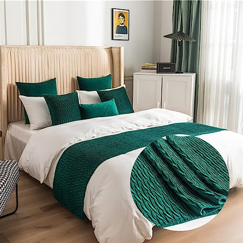 Morbuy Bettläufer und Kissen Bezug, Reversibel Bettschal für den Fuß des Bettes Luxus Weicher Bettlaufer Schlafzimmer für Hotel Gästehaus Schlafzimme (45x45cm (Jacquard-Kissenbezug),dunkelgrün)