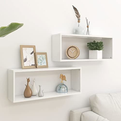 Homgoday Cube Wall Shelves 2 Pieces White 60 x 15 x 23 cm Particle Board Cabinet Cupboard Shelves for Indoor Wardrobe / Garden Furniture / Broom Holder for Indoor Bathroom Home
