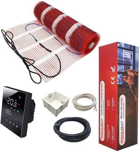 Floor Heat Heating Mat 3.5m2 150W Warm Floor Heating Mat with Thermostats Self-Adhesive Electric 50cm Width (50CM*7M Mat and Black Thermostat)