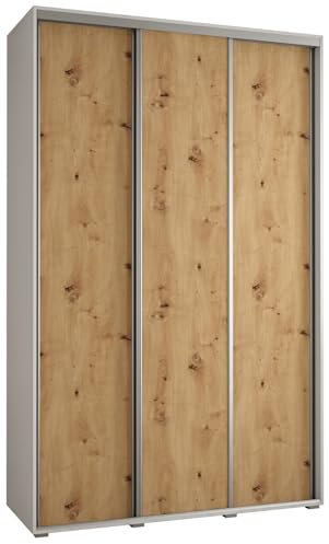 MEBLE KRYSPOL Davos 1 160 Schlafzimmerschrank mit DREI Schiebetüren - Moderner Kleiderschrank mit Kleiderstange und Regalen - 235,2x160x60 cm - Weiß Artisan Silber