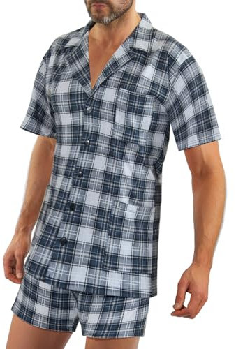 sesto senso Pyjama Homme Elégant Carreaux et Manches Courtes Coton Chemise Boutonnée Shorts 2576/42 3XL