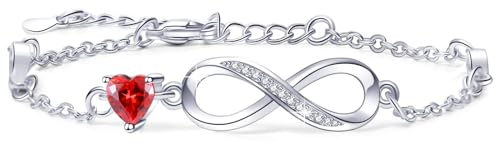 Valentinstag Geschenke Infinity Armband Damen 925 Sterling Silber, Unendlichkeit Herz Armbänder Kristallen Verstellbar Armkette Valentinstag Muttertag Geburtstags Geschenk für Sie Frauen Freundin mama