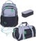 Elephant 3 Teile Set Schulrucksack Jungen Mädchen Signature Hero 2 Schultasche Laptopfach Rucksack + Sporttasche + Mäppchen Box (Color Block Grau Grün 13047)