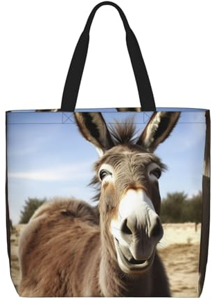 Wiederverwendbare Einkaufstasche mit Libellen- und Blumen-Druck, Leinen-Tragetasche, wiederverwendbare Einkaufstasche, Strandtasche, Schultertasche, Lustiger Esel, Einheitsgröße