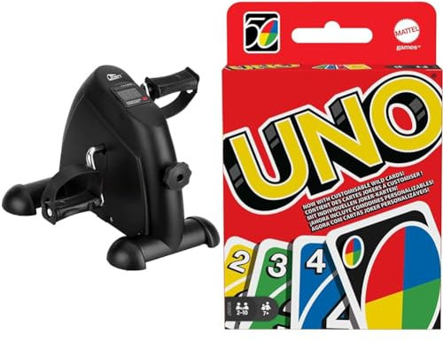 Mini Exercise Bike Pedal Exerciser Resistance Cycle Indoor Gym Office Fit Black & Mattel Games UNO, Classic Card Game for Kids and Adults for Family Game Night, Use as a Travel Game
