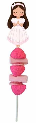 Lote de 10 Pinchos-Brocheta con Golosinas Niña Comunión. Chuches. Detalles y Regalos Originales para Bodas, Comuniones, Bautizos, Cumpleaños. DK