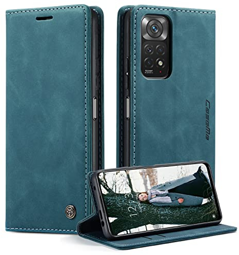 Coque pour Xiaomi Redmi Note 11 (6.43), Coque Redmi Note 11S 4G Pochette, Etui Protection Housse Premium en Cuir PU,Etui à Rabat Pochette de Portefeuille Étui, Flip Case, Bleu Vert