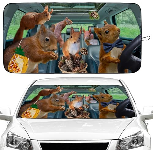 Parasol Plegable para Parabrisas de automóvil, diseño de Ardilla Divertida, Cubierta de Ventana Delantera, Accesorios para camión, SUV (64 x 32 Pulgadas)
