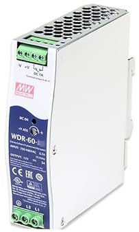 Convertidor de Fuente de alimentación Mean Well WDR 60W 10A Carril DIN WDR-60-5