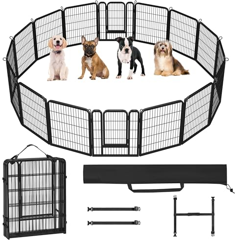 Yaheetech Welpenlaufstall 16-teilig 80cm hoch, Welpenauslauf mit Einteilige Verriegelung, Hundelaufstall mit Tragetasche & Befestigungsgurte, ideal für Hunde Wohnung & Garten, Einfache Montage