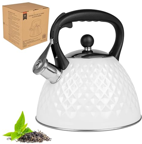 KARL HAUSMANN Bollitore Acqua per Induzione - 3L - Bianco Bollitore Acciaio Inox non elettrico - Teiera Fischio per Gas da Fornello - Tea Kettle Stove Induction