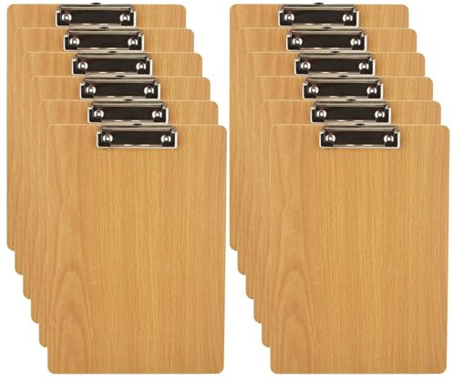 CYEER Clipboard A4 Pack of 12, Wooden Clipboard A4, Writing Board with Robust Clip and Hole for Restaurants, Schools, Offices to Written Records