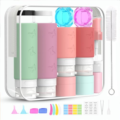 PLUSYES 26 Pezzi Flaconi da Viaggio in Silicone, Contenitori da Viaggio per Liquidi, Boccette da Viaggio 100ml 60ml per Shampoo, Lozione, Cosmetici