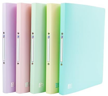 Oxford 5 Pack Flexible A4 Pastel Ring Binders, 20mm Flexi Plastic Folders for Students