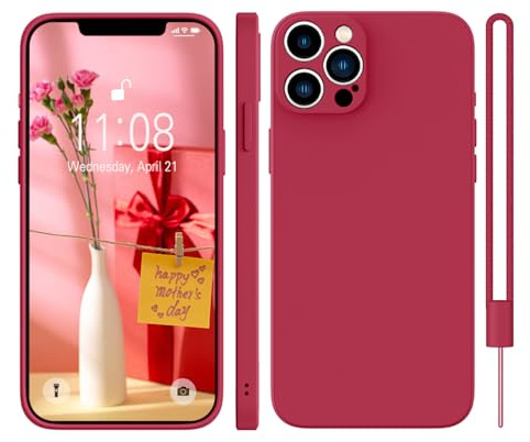 KPPIT for iPhone 13 Pro Max Case Silicone,(Camellia Red) | With phone lanyard,Microfiber Lining,ltra Slim Soft Gel Anti-Scratch