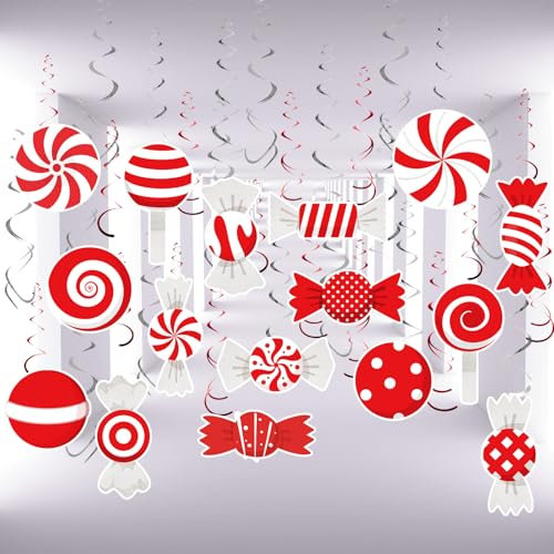 Easy Joy 48 bastoncini di zucchero, decorazioni per albero di Natale, caramelle, decorazioni natalizie, decorazioni natalizie, decorazioni per albero di Natale, colore rosso e bianco