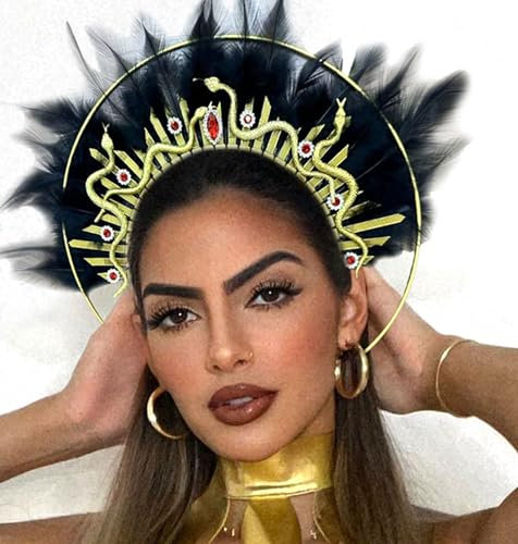 Roaring Good Time Medusa Kopfbedeckung Medusa Krone Schlange Stirnband Medusa Kostüm Zubehör Göttin Kostüm Feder Haarband Damen Halloween Weihnachten Party Kostüm