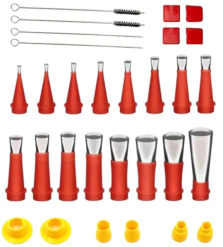 30 Stück Edelstahl Dichtungsdüse Kartuschenspitzen Set, Edelstahldüsen Silikon Dichtungsfinisher Düsen, Dichtungsfinisher Silikonfugen Set mit Basen und Abzieher Werkzeug