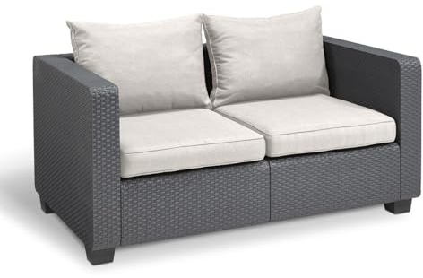 Allibert Salta 2-Sitzer in Anthrazit mit Kissen | Wetterfester Rattanoptik-Gartensofa
