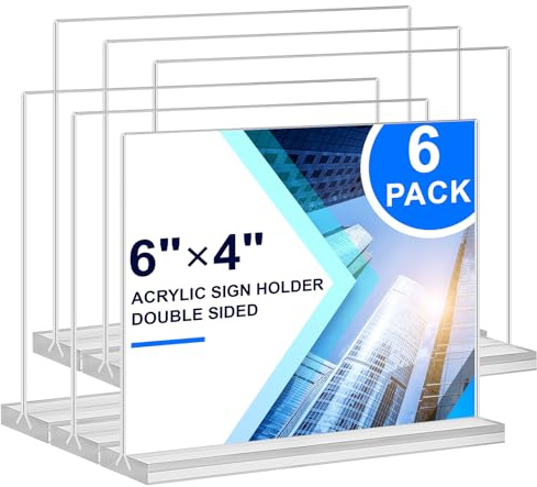 Acryl-Schilderhalter, 15,2 x 10,2 cm, transparent, doppelseitig, Tisch, Menü, horizontal, Desktop-Display-Ständer, Papierfliegerhalter, Tischschild-Halter, geeignet für Restaurants, Büro, Geschäft,