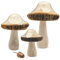 Holz Dekopilz mit Gold Glitzer 3er Set - 18/15 / 11 cm - Holzpilz Figur mit Baumrinde zur Herbst Dekoration - Holz Deko Pilz Goldwald Waldpilz Herbstdeko Aufsteller Tischdeko