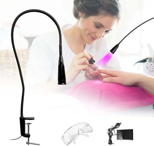 UV Wimpern Lampe 10w LED UV-Licht für Lichthärtenden, 3-5 Sekunden Schnelle Heilung Wimpernverlängerung Einstellbare Punktgröße with Schutzbrille und Fußschalter, Schwarz