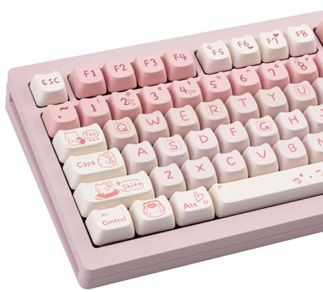 COOMICKEY Cute Cat Keycaps - Pink & White PBT Keycaps, Mao Profile, 134 Keys, Dye-Sublimation Compatible with 60%, 75%, 96%, 100% Cherry & Gateron MX Switches Mechanical Gaming Keyboard