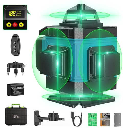 Bogseth Livella Laser Autolivellante 16 Linee, 4 x 360° Livello Laser Blu, 2 x Batterie, Autolivellante, Supporto Rotante, Telecomando