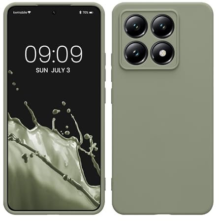 kwmobile Custodia Compatibile con Xiaomi 14T Cover - Back Case per Smartphone in Silicone TPU - Protezione Gommata - verde grigio