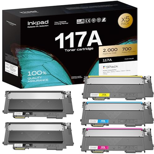iNKPAD 117A Toner Kompatible Tonerkartusche für HP Color Laser MFP 150nw 150a 178nw 178nwg 179fnw 179fwg W2070A W2071A W2072A W2073A Toner Drucker(2*Schwarz Cyan Magenta Gelb 5er-Pack )