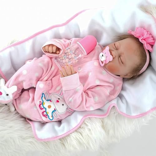 truly soft Reborn Baby Mädchen 55 cm Reborn Puppen Lebensecht 22 Zoll Babypuppen Wie Echt Puppe Newborn Baby Silikon Puppe Baby Für Kinder mit Puppen-Zubehör Reborn Babypuppe Schlafpuppe