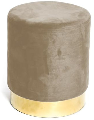 tex family - Pouf Repose-Pieds en Velours | Design cylindrique élégant avec Base dorée | Doux et résistant jusqu'à 150 kg | Idéal pour Salon, Chambre, Ø32 x H40 cm, Taupe