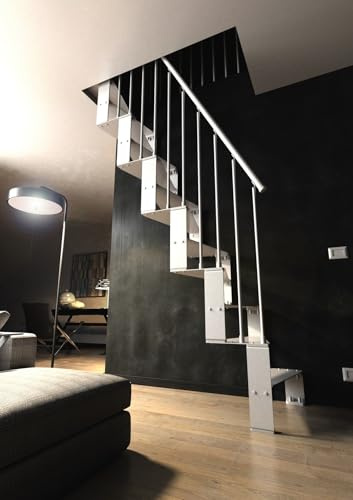 Italian Indoor Space-Saving Steel Straight Staircase, Varnished Steel Elements 4 Colors, Triangle Alternate Steps for Tightest Space, 11-Step Kit 108.66 High Get a Shipping Quote from us Before Order